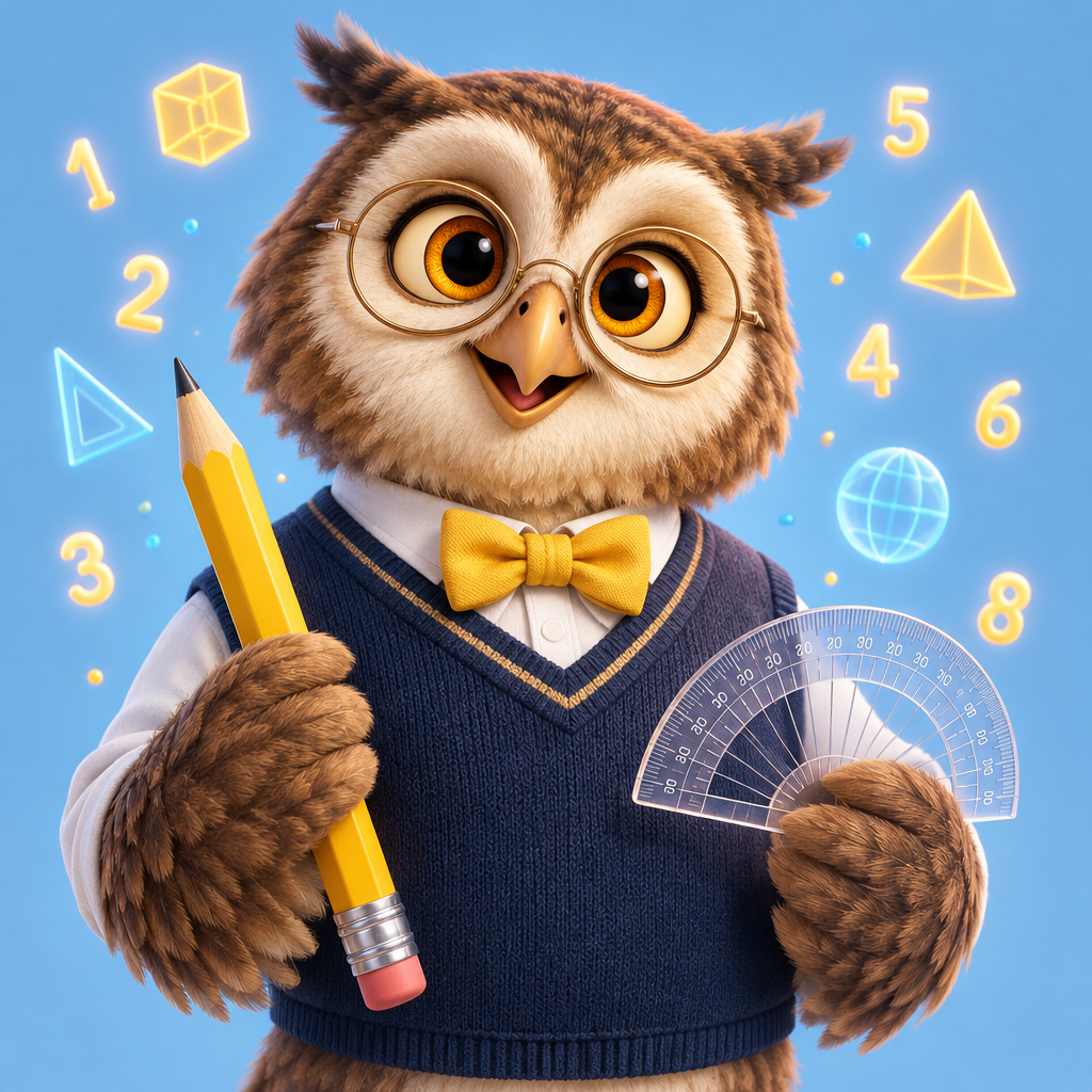 Professor Ollie Owl, the Math professor: Navy sweater vest, yellow bow tie and a pencil taller than most fourth graders.