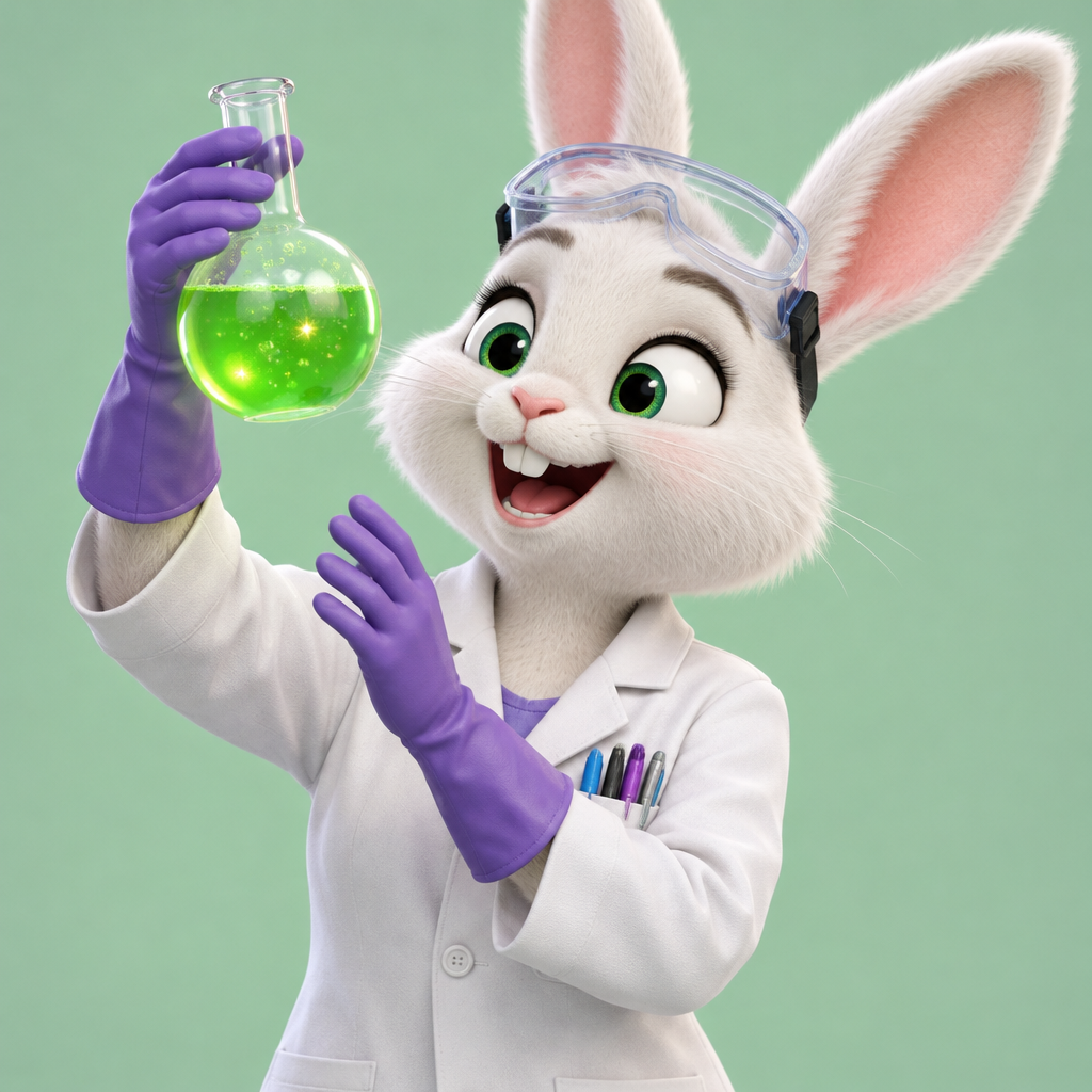 Dr. Clover Rabbit, the Science professor: White lab coat, safety goggles and an always-bubbling flask.